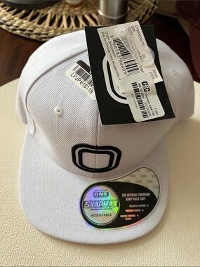 White Snapback Hat with Black O Logo - Adjustable